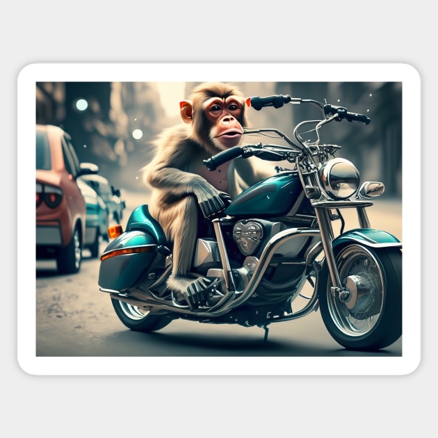 monkey driving a bike Sticker by CRAZYMAN